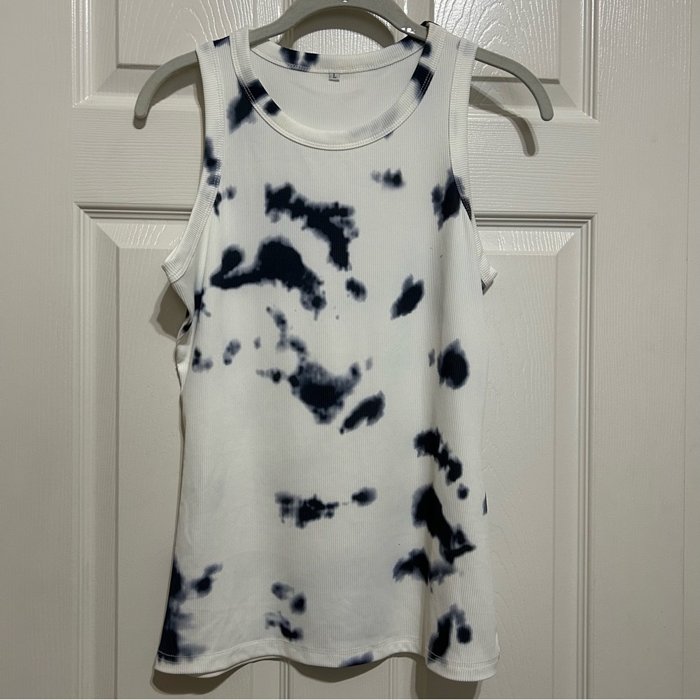 White and Navy Blue Splattered Tank Top